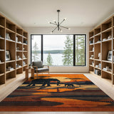 Savanna Elephants Sunset Orange Area Rug