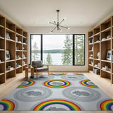 Grey Mice Rainbow Circle Kids Washable Area Rug