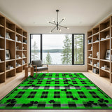 Green Black Plaid Shamrock Area Rug