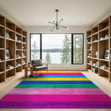 Vivid Multi-Color Horizontal Stripe Area Rug