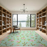 Pink Roses Daisies Mint Green Floral Rug