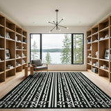 Bold Black White Geometric Zigzag Stripe Rug