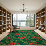 Festive Green Holly Berry Floral Area Rug