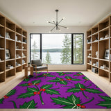 Purple Holly Leaves Berries Area Rug