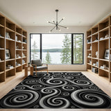 Abstract Area Swirling Abstract Black White Area Rug