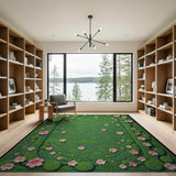 Lush Green Moss Pink Blossom Area Rug