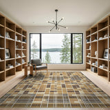 Brown and Tan Brown Tan Geometric Grid Area Rug