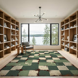 Vintage Distressed Green Checkered Area Rug