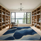 Blue and Teal Geometric Modern Modern Blue Wave Geometric Area Rug