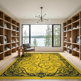 Ornate Yellow Floral Vine Border Rug