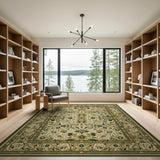 Green Ivory Floral Traditional Persian Area Rug
