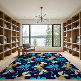 Navy Teal Gold Floral Vintage Area Rug