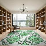 Green Swirling Floral Teardrop Area Rug