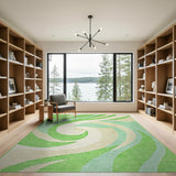 Swirling Green Geometric Modern Area Rug