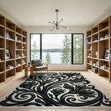 Ornate Black Lily Floral Area Rug