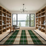 Green Green Plaid Rustic Farmhouse Area Rug