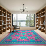 Multi-color and Patterns Traditional Persian Vibrant Pink Teal Floral Persian Area Rug