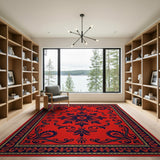 Red Traditional Persian Rug with Navy Floral Motifs