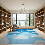 Blue and Teal Whimsical Clouds Stars Blue Kids Area Rug