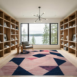 Modern Geometric Pink Navy Area Rug