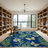 Navy Blue Butterfly Fern Area Rug