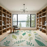 Green Fern Leaf Feather Pattern Area Rug