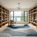 ODIKA Modern Abstract Blue & Grey Washable Area Rug - Low Pile Non-Slip
