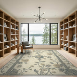 Elegant Beige Floral Medallion Rug with Grey Vines