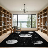 Celestial Moon Phases Black White Area Rug