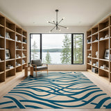 Abstract Area Blue and Teal Blue Teal Wavy Abstract Area Rug
