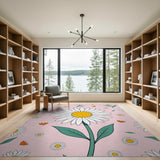 Pink Whimsical Pink Daisy Floral Area Rug