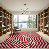 Whimsical Red Striped Cartoon Swirl Rug