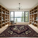 Ornate Purple Arched Leaf Border Area Rug