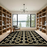 Gold Lattice Geometric Area Rug on Black