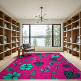 Vibrant Pink Tropical Hibiscus Monstera Rug