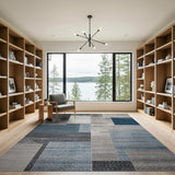 Blue Teal Grey Geometric Patchwork Area Rug