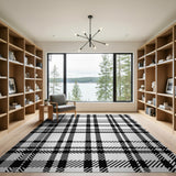 Bold Black White Plaid Geometric Area Rug
