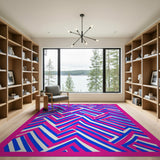 Vibrant Pink Blue Zigzag Geometric Area Rug
