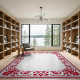 Border Ornate Red Floral Border Area Rug