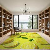 Fruit Pattern Yellow Vibrant Lemon Slices Yellow Area Rug