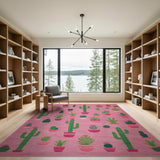 Vibrant Pink Potted Cacti Area Rug