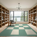 Teal and Ivory Checkered Geometric Area Rug