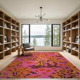 Vibrant Pink Orange Foliage Area Rug