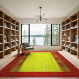 Red Bordered Yellow Pixel Geometric Area Rug