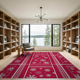 Festive Red Festive Red Snowflake Geometric Area Rug