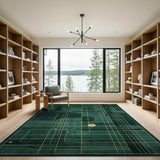 Emerald Green Gold Geometric Line Area Rug