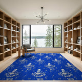 Whimsical White Abstract Swirls Blue Area Rug