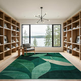 Abstract Geometric Green Leaf Area Rug