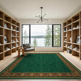 Ornate Emerald Green Vine Leaf Area Rug