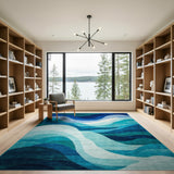 Cascading Teal Waves Abstract Area Rug